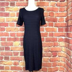 Maeve Anthropologie Seersucker Textured Sheath Bodycon‎ Dress Navy Blue Size XS